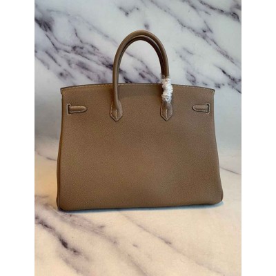 Hermes Birkin 40 Handmade Bag In Taupe Clemence Leather