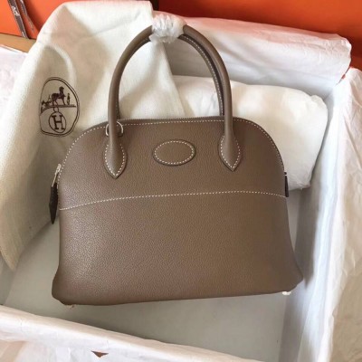 Hermes Bolide 27 Handmade Bag In Taupe Clemence Leather