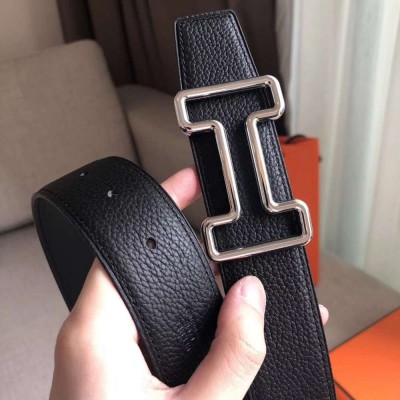 Hermes Tonight 38MM Reversible Belt In Black Clemence Leather