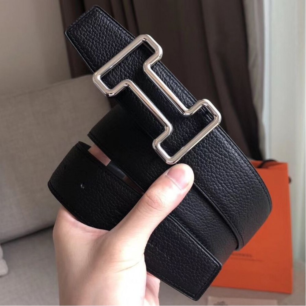 Hermes Tonight 38MM Reversible Belt In Black Clemence Leather