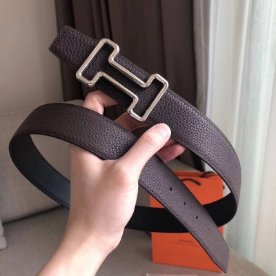 Hermes Tonight 38MM Reversible Belt In Cafe Clemence Leather