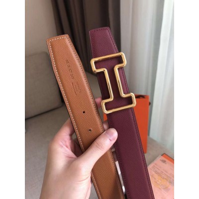 Hermes Tonight 38MM Reversible Belt In Ruby/Gold Epsom Leather