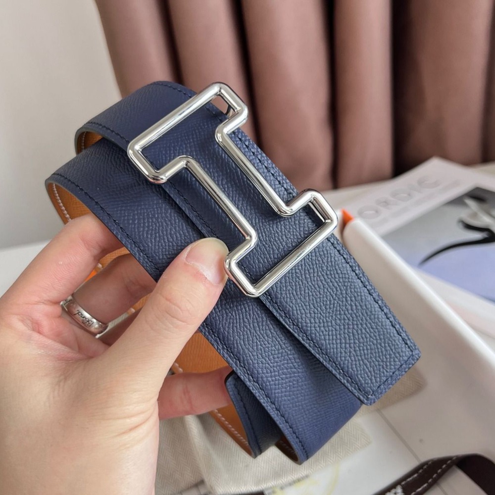 Hermes Tonight Reversible Belt 38MM in Blue and Gold Epsom Calfskin