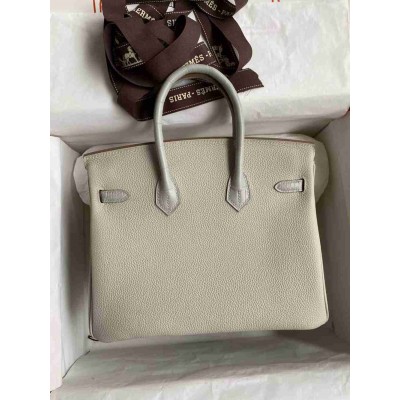 Hermes Touch Birkin 25 Bag in Pearl Grey Togo and Matte Alligator Leather