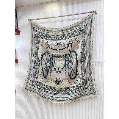 Hermes Tourterelle Les Roues de Phaeton Bandana Shawl 140