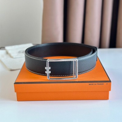 Hermes Tube H Reversible Belt 38MM in Black Clemence Leather