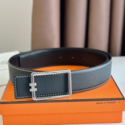 Hermes Tube H Reversible Belt 38MM in Black Clemence Leather