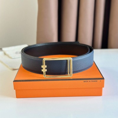 Hermes Tube H Reversible Belt 38MM in Blue Clemence Leather