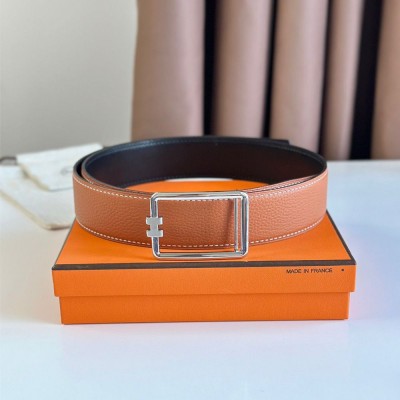 Hermes Tube H Reversible Belt 38MM in Gold Clemence Leather