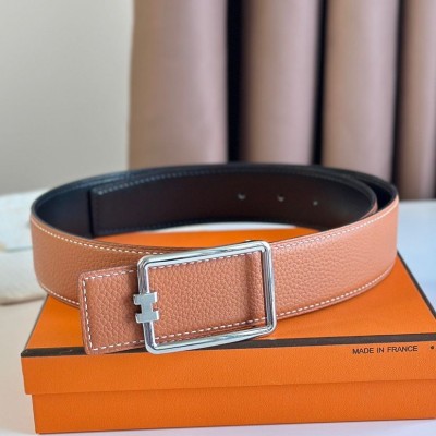 Hermes Tube H Reversible Belt 38MM in Gold Clemence Leather