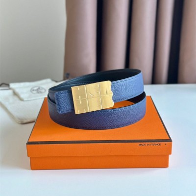 Hermes Typo Reversible Belt 32MM in Blue Epsom Calfskin