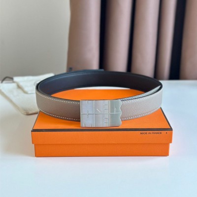 Hermes Typo Reversible Belt 32MM in Grey Epsom Calfskin