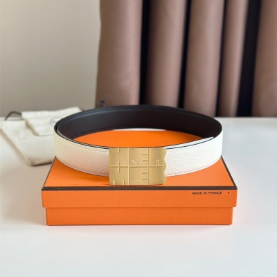 Hermes Typo Reversible Belt 32MM in White Epsom Calfskin