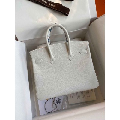 Hermes Birkin 25 Handmade Bag In White Epsom Calfskin