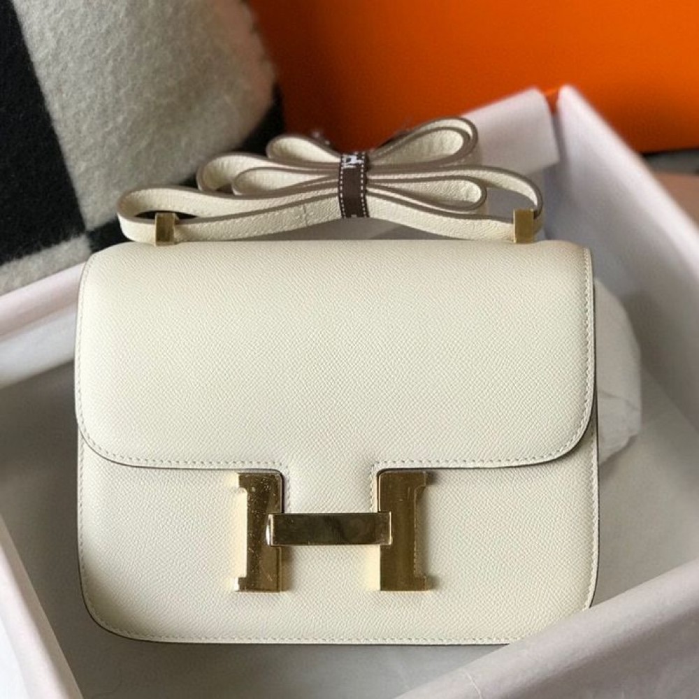 Hermes White Constance MM 24cm Epsom Leather Bag