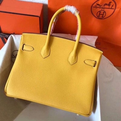 Hermes Birkin 30 Handmade Bag In Yellow Clemence Leather