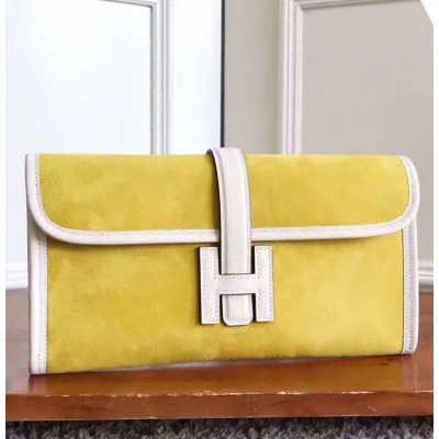 Hermes Jige Elan 29 Clutch In Yellow Suede Calfskin